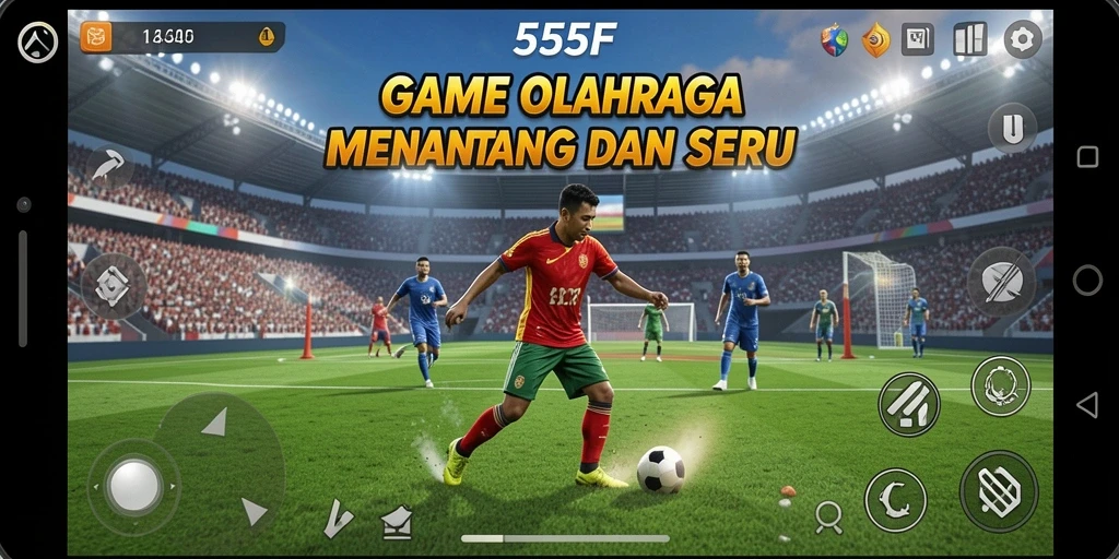 Screenshot 555F menampilkan aksi seru dalam permainan olahraga.
