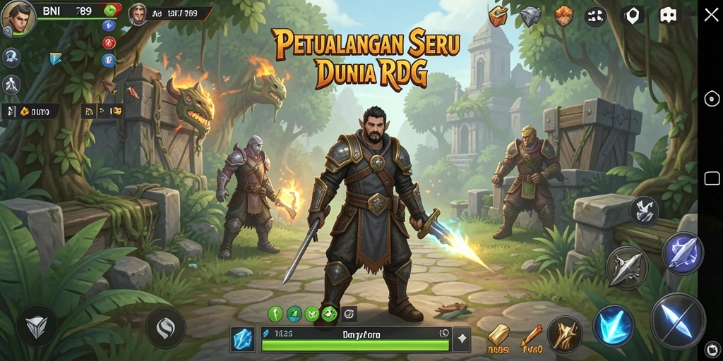 Screenshot gameplay BNI789 menunjukkan pertarungan epik dalam dunia RPG.