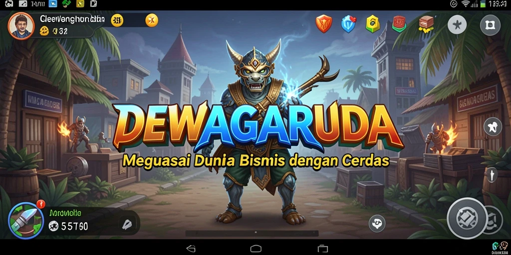 Tampilan gameplay DEWAGARUDA menunjukkan pengelolaan bisnis yang mendalam.