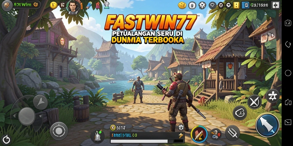 Tangkapan layar gameplay FASTWIN77 menunjukkan eksplorasi dunia yang luas.
