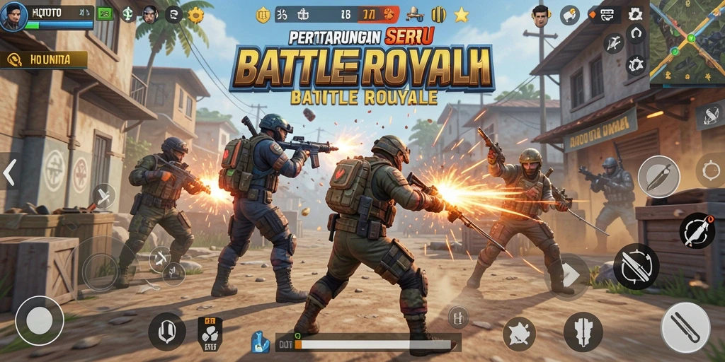 Tangkapan layar HQTOTO menampilkan aksi bertarung di arena Battle Royale.