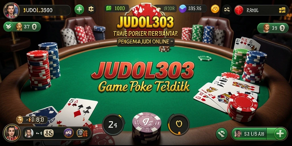 Screenshot utama JUDOL303 menampilkan aksi seru di meja poker.