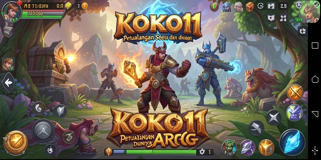 Screenshot gameplay KOKO11 menampilkan pertarungan epik dan karakter menarik.