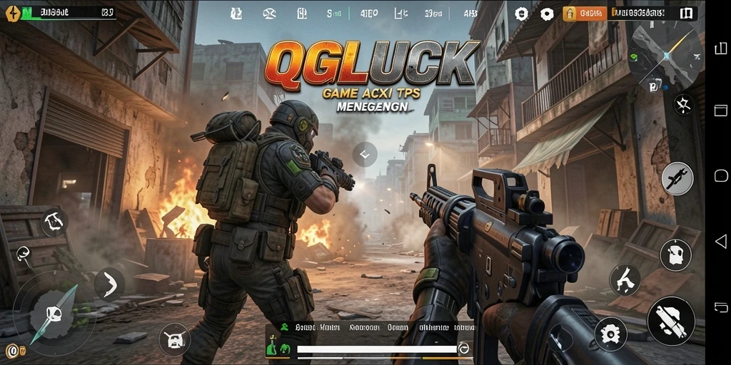 Tampilan screenshot QGLUCK dengan aksi pertempuran yang intens.