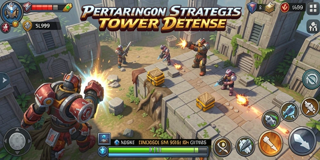Screenshot SL999 menampilkan gameplay seru dalam Tower Defense.