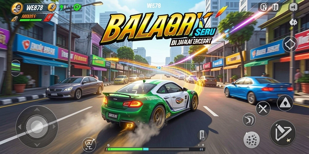 Gameplay seru WE878 dengan balapan yang mendebarkan di berbagai lintasan.